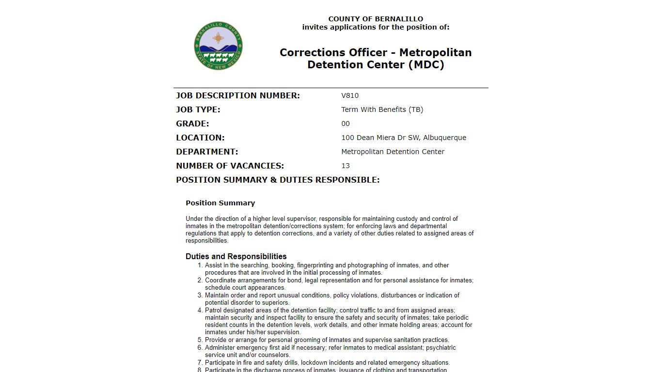 Corrections Officer - Metropolitan Detention Center (MDC) - GovernmentJobs